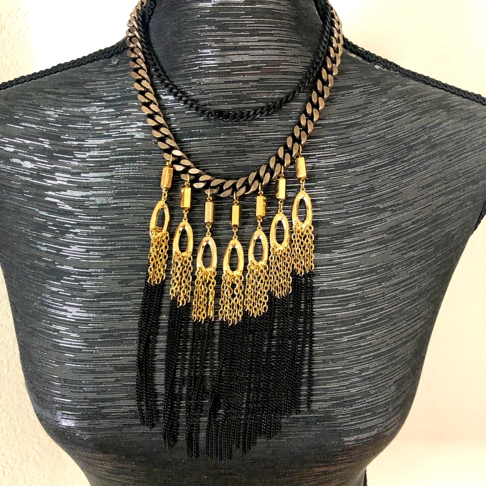 Stella and Dot gold fringe statement necklace